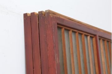 アンティーク建具　大正昭和初期　大正ロマン　赤褐色の木肌が美しいガラス戸4枚セット(引き戸、建具)(R-044153)
