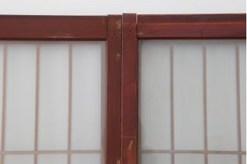 アンティーク建具　大正昭和初期　大正ロマン　赤褐色の木肌が美しいガラス戸4枚セット(引き戸、建具)(R-044153)