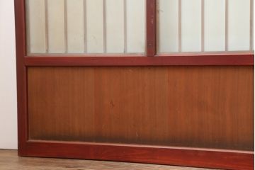 アンティーク建具　大正昭和初期　大正ロマン　赤褐色の木肌が美しいガラス戸4枚セット(引き戸、建具)(R-044153)