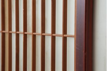 アンティーク建具　大正昭和初期　大正ロマン　裏障子付き　格子が目を引くガラス帯戸2枚セット(引き戸、建具)(R-044154)