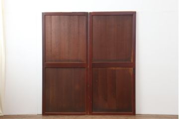 アンティーク建具　大正昭和初期　大正ロマン　柾目のまっすぐな木目が目を引く帯戸2枚セット(引き戸、板戸、建具)(R-044155)