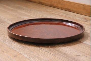 アンティーク雑貨　和製アンティーク　昭和初期　総欅丸盆(ケヤキ)　シンプルなデザインのお盆(トレー、丸盆)(R-044157)