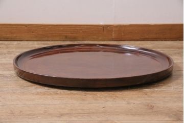 アンティーク雑貨　和製アンティーク　昭和初期　総欅丸盆(ケヤキ)　シンプルなデザインのお盆(トレー、丸盆)(R-044158)