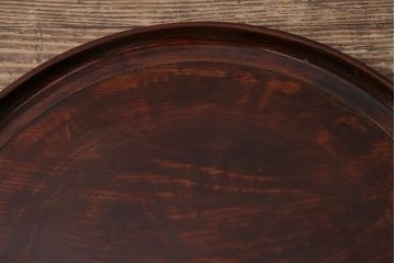 アンティーク雑貨　和製アンティーク　昭和初期　総欅丸盆(ケヤキ)　シンプルなデザインのお盆(トレー、丸盆)(R-044158)