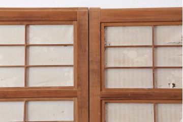 アンティーク建具　裏障子付き　ダイヤガラス入り　和風の空間づくりにおすすめな格子戸4枚セット(ガラス帯戸、引き戸、建具)(R-044160)