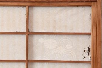 アンティーク建具　裏障子付き　ダイヤガラス入り　和風の空間づくりにおすすめな格子戸4枚セット(ガラス帯戸、引き戸、建具)(R-044160)