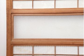 アンティーク建具　裏障子付き　ダイヤガラス入り　和風の空間づくりにおすすめな格子戸4枚セット(ガラス帯戸、引き戸、建具)(R-044160)