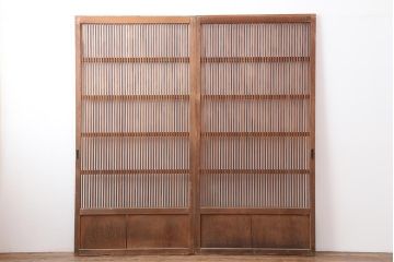 アンティーク建具　和製アンティーク　 昭和初期　和の風情漂う格子戸2枚セット(建具、引き戸)(R-044161)