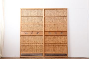 ビンテージ建具　和製ビンテージ　昭和後期　上品な和の雰囲気を高める御簾戸2枚セット(簾戸、簀戸、葭戸、夏障子、夏戸、葦戸)(R-044162)