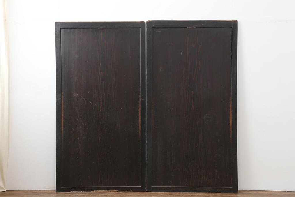 アンティーク建具　和製アンティーク　明治期　一枚板　格調高い和を演出する板戸2枚セット(建具、引き戸)(R-044163)