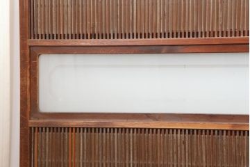 アンティーク建具　和製アンティーク　昭和初期　腰板ケヤキ材　裏障子付き　万本格子戸4枚セット(帯ガラス戸、引き戸)(R-044167)