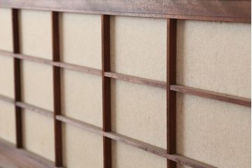 アンティーク建具　和製アンティーク　昭和初期　腰板ケヤキ材　裏障子付き　万本格子戸4枚セット(帯ガラス戸、引き戸)(R-044167)