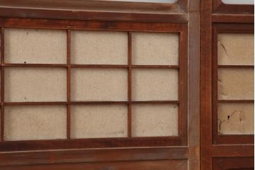 アンティーク建具　和製アンティーク　昭和初期　腰板ケヤキ材　裏障子付き　万本格子戸4枚セット(帯ガラス戸、引き戸)(R-044167)