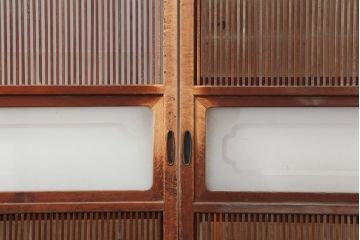 アンティーク建具　和製アンティーク　昭和初期　腰板ケヤキ材　裏障子付き　万本格子戸4枚セット(帯ガラス戸、引き戸)(R-044168)