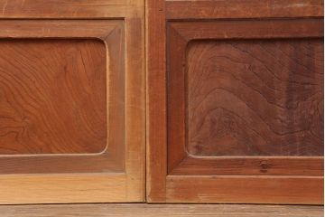 アンティーク建具　和製アンティーク　昭和初期　腰板ケヤキ材　裏障子付き　万本格子戸4枚セット(帯ガラス戸、引き戸)(R-044168)