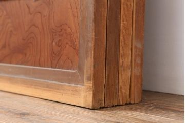 アンティーク建具　和製アンティーク　昭和初期　腰板ケヤキ材　裏障子付き　万本格子戸4枚セット(帯ガラス戸、引き戸)(R-044168)