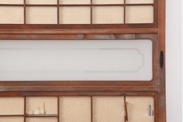 アンティーク建具　和製アンティーク　昭和初期　腰板ケヤキ材　裏障子付き　万本格子戸4枚セット(帯ガラス戸、引き戸)(R-044168)