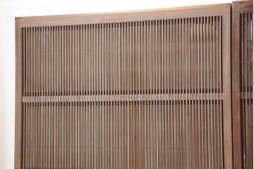 アンティーク建具　和製アンティーク　昭和初期　腰板ケヤキ材　裏障子付き　万本格子戸4枚セット(帯ガラス戸、引き戸)(R-044169)
