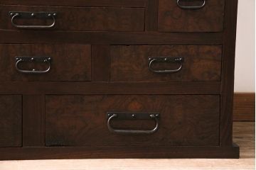 アンティーク家具　上手物　前面ケヤキ　玉杢や凝ったつくりが素晴らしい関東水屋箪笥・下段(茶箪笥)(R-044172)