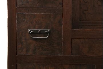 アンティーク家具　上手物　前面ケヤキ　玉杢や凝ったつくりが素晴らしい組子入り関東水屋箪笥・重ね(茶箪笥)(R-044173)
