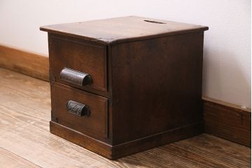 アンティーク家具　和製アンティーク　國松式安全錠　國松式出納器　栓材　からくり付き小引き出し(卓上収納、小物入れ)(R-044175)