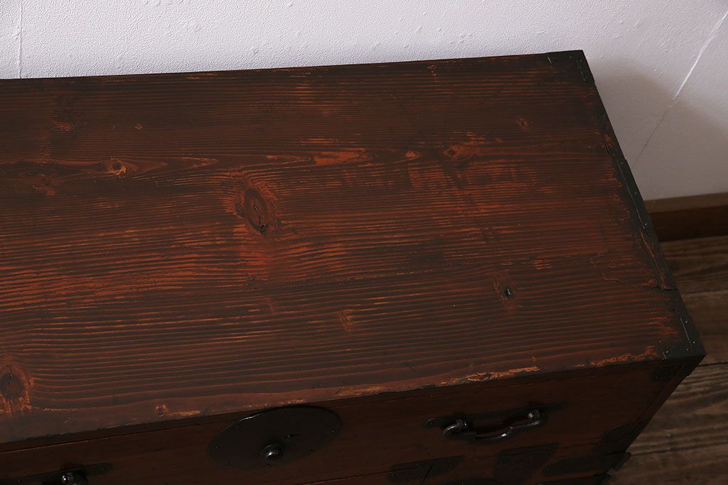 アンティーク家具　和製アンティーク　明治大正期　前面ヒノキ(檜)材　和の趣溢れる佇まいが魅力の重ね箪笥(タンス、衣装箪笥、引き出し)(R-044183)