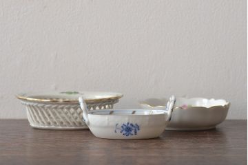 中古　ハンガリー　HEREND(ヘレンド)　ハンドル付リング入れ・バスケット・深皿(小物入れ、アクセサリートレイ、小鉢)(R-044187)