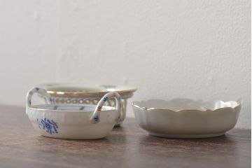 中古　ハンガリー　HEREND(ヘレンド)　ハンドル付リング入れ・バスケット・深皿(小物入れ、アクセサリートレイ、小鉢)(R-044187)