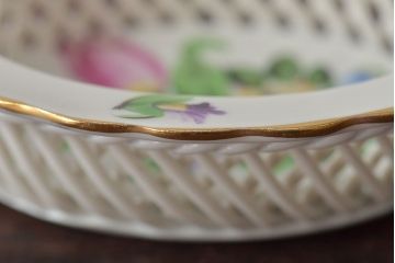 中古　ハンガリー　HEREND(ヘレンド)　ハンドル付リング入れ・バスケット・深皿(小物入れ、アクセサリートレイ、小鉢)(R-044187)