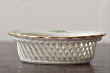 中古　ハンガリー　HEREND(ヘレンド)　ハンドル付リング入れ・バスケット・深皿(小物入れ、アクセサリートレイ、小鉢)(R-044187)