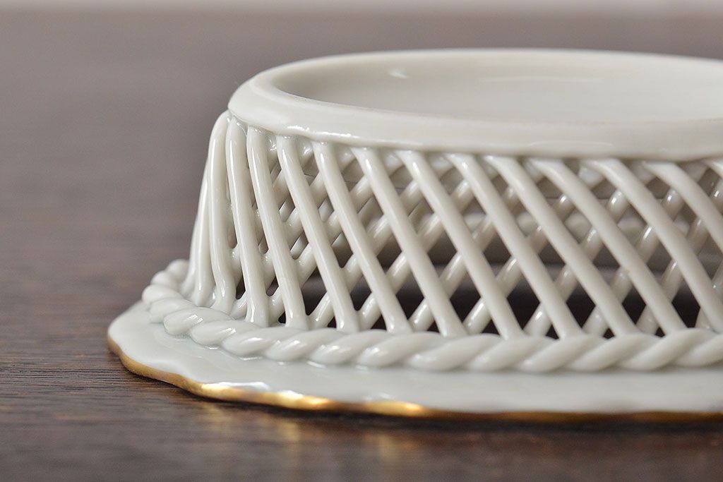 中古　ハンガリー　HEREND(ヘレンド)　ハンドル付リング入れ・バスケット・深皿(小物入れ、アクセサリートレイ、小鉢)(R-044187)