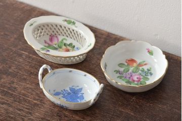 中古　ハンガリー　HEREND(ヘレンド)　ハンドル付リング入れ・バスケット・深皿(小物入れ、アクセサリートレイ、小鉢)(R-044187)