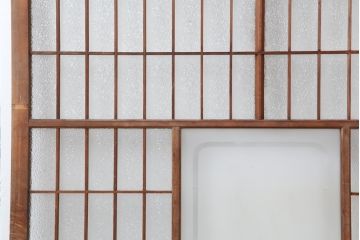 アンティーク建具　昭和中期　ダイヤガラス入り　和モダンな空間づくりにおすすめなガラス障子戸2枚セット(引き戸、建具)(R-044189)