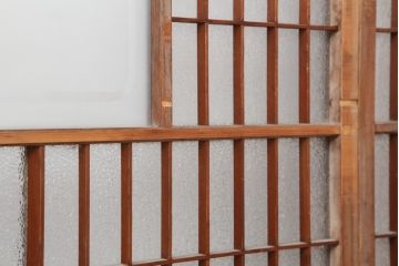 アンティーク建具　昭和中期　ダイヤガラス入り　和モダンな空間づくりにおすすめなガラス障子戸2枚セット(引き戸、建具)(R-044189)