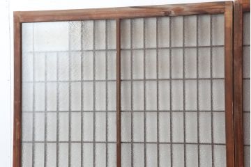アンティーク建具　昭和中期　ダイヤガラス入り　和モダンな空間づくりにおすすめなガラス障子戸2枚セット(引き戸、建具)(R-044189)