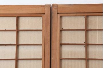 アンティーク建具　昭和初期　裏障子付き　幅狭タイプ　和の雰囲気を高める格子戸4枚セット(引き戸、障子戸)(R-044190)