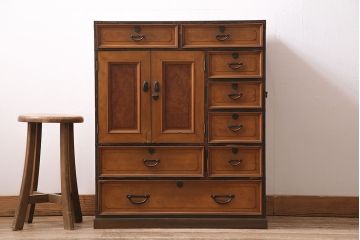 和製アンティーク　昭和初期　楓材　指物家具　職人のセンスと技の詰まった上手物の戸棚(チェスト、引き出し)(R-044198)