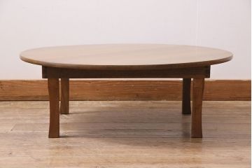 アンティーク家具　和製アンティーク　昭和初期　栓材　素朴なぬくもりが魅力のレトロな丸ちゃぶ台(座卓、ローテーブル、折り畳みテーブル)(R-044200)