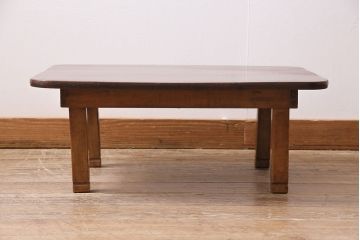 アンティーク家具　和製アンティーク　昭和初期　天板ケヤキ一枚板　ぬくもり感じるレトロなちゃぶ台(座卓、ローテーブル、折り畳みテーブル)(R-044201)