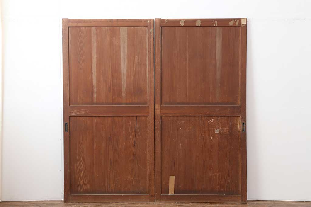 アンティーク建具　明治大正期　使いこまれた木が味わい深い板戸2枚セット　(R-044208)