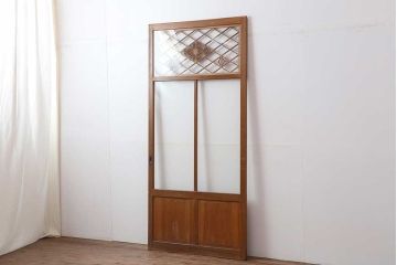 ビンテージ建具　昭和中期　細やかな文様が目を引く組子入りガラス戸1枚(引き戸、建具)(R-044210)