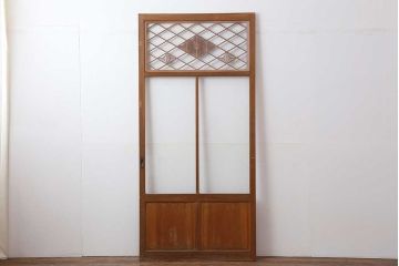 ビンテージ建具　昭和中期　細やかな文様が目を引く組子入りガラス戸1枚(引き戸、建具)(R-044210)