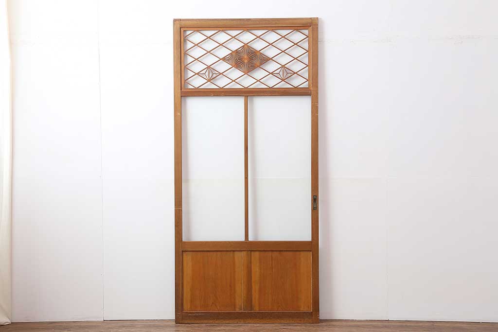ビンテージ建具　昭和中期　細やかな文様が目を引く組子入りガラス戸1枚(引き戸、建具)(R-044210)