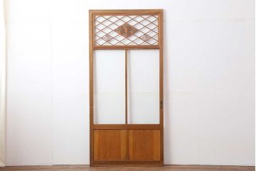 ビンテージ建具　昭和中期　細やかな文様が目を引く組子入りガラス戸1枚(引き戸、建具)(R-044210)