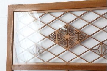 ビンテージ建具　昭和中期　曲線を用いた文様が目を引く組子入りガラス戸2枚セット(引き戸、建具)(R-044211)