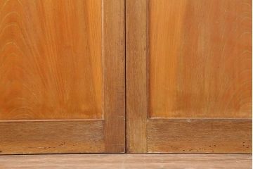 ビンテージ建具　昭和中期　曲線を用いた文様が目を引く組子入りガラス戸2枚セット(引き戸、建具)(R-044211)