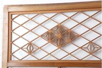 ビンテージ建具　昭和中期　曲線を用いた文様が目を引く組子入りガラス戸2枚セット(引き戸、建具)(R-044211)
