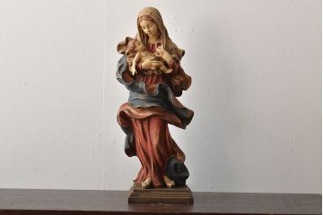 東欧ヴィンテージ　聖母マリア像　木彫(キリストイコン画、ビンテージ)(R-044212)