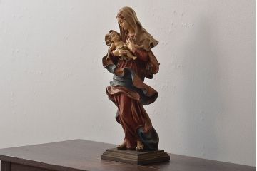 東欧ヴィンテージ　聖母マリア像　木彫(キリストイコン画、ビンテージ)(R-044212)