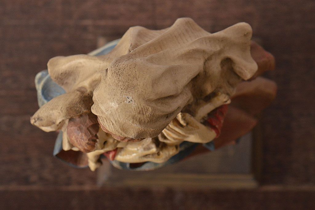 東欧ヴィンテージ　聖母マリア像　木彫(キリストイコン画、ビンテージ)(R-044212)